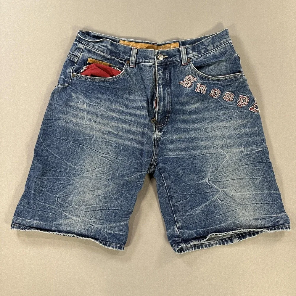 Snoop Dogg Shorts Mens 38 Blue Denim Bermuda Relaxed Fit Embroidered Hip Hop